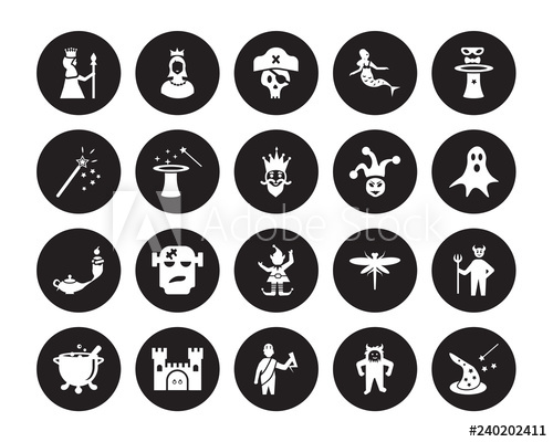 500x400 Vector Icon Set Queen, Yeti, Zeus, Castle, Cauldron, Magician