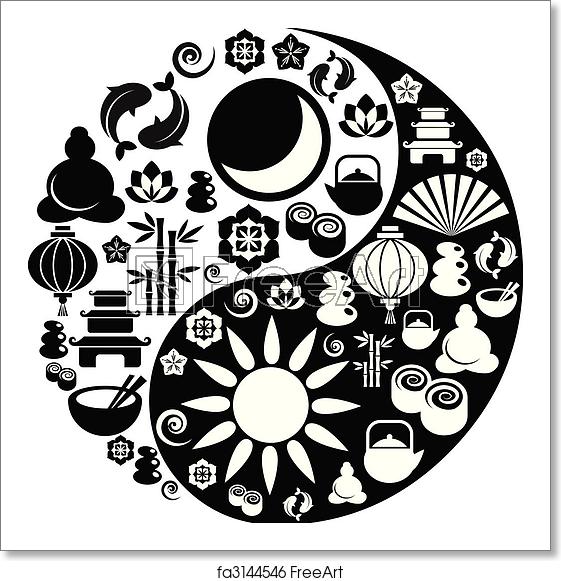 561x581 Free Art Print Of Yin Yang Symbol Made From Zen Icons Black