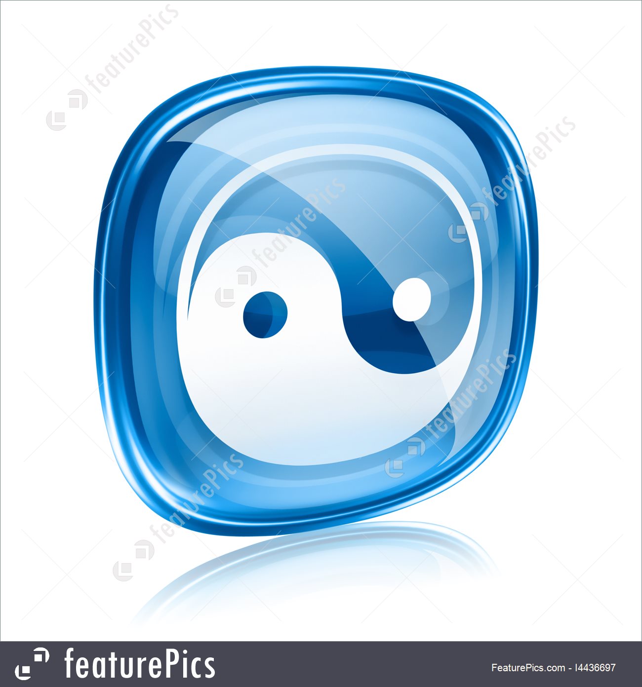 1300x1392 Yin Yang Symbol Icon Blue Glass, Isolated On White Background