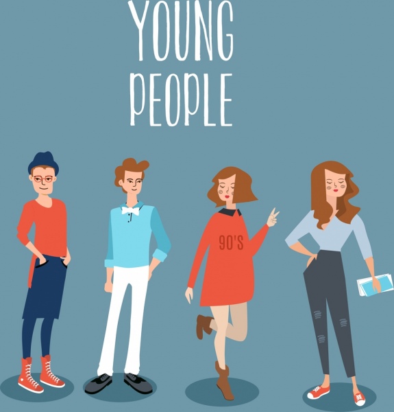 575x600 Fashion Banner Young People Icons Cartoon Characters Free Vector