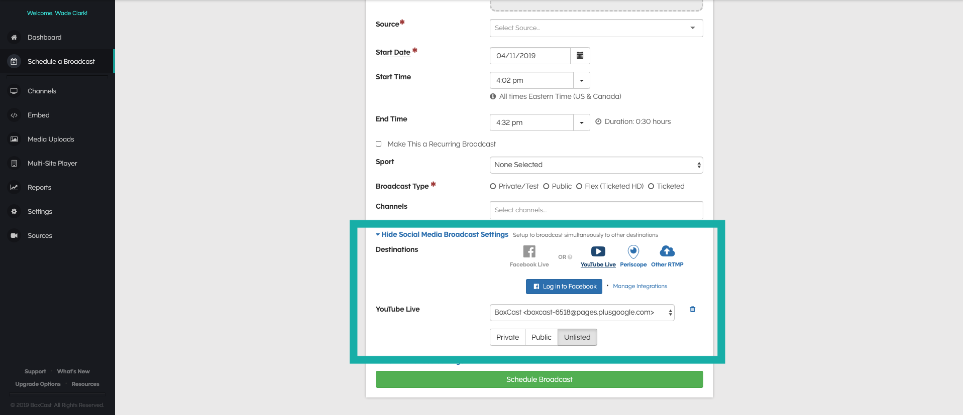 1917x827 How To Broadcast To Youtube Live Boxcast Support Center