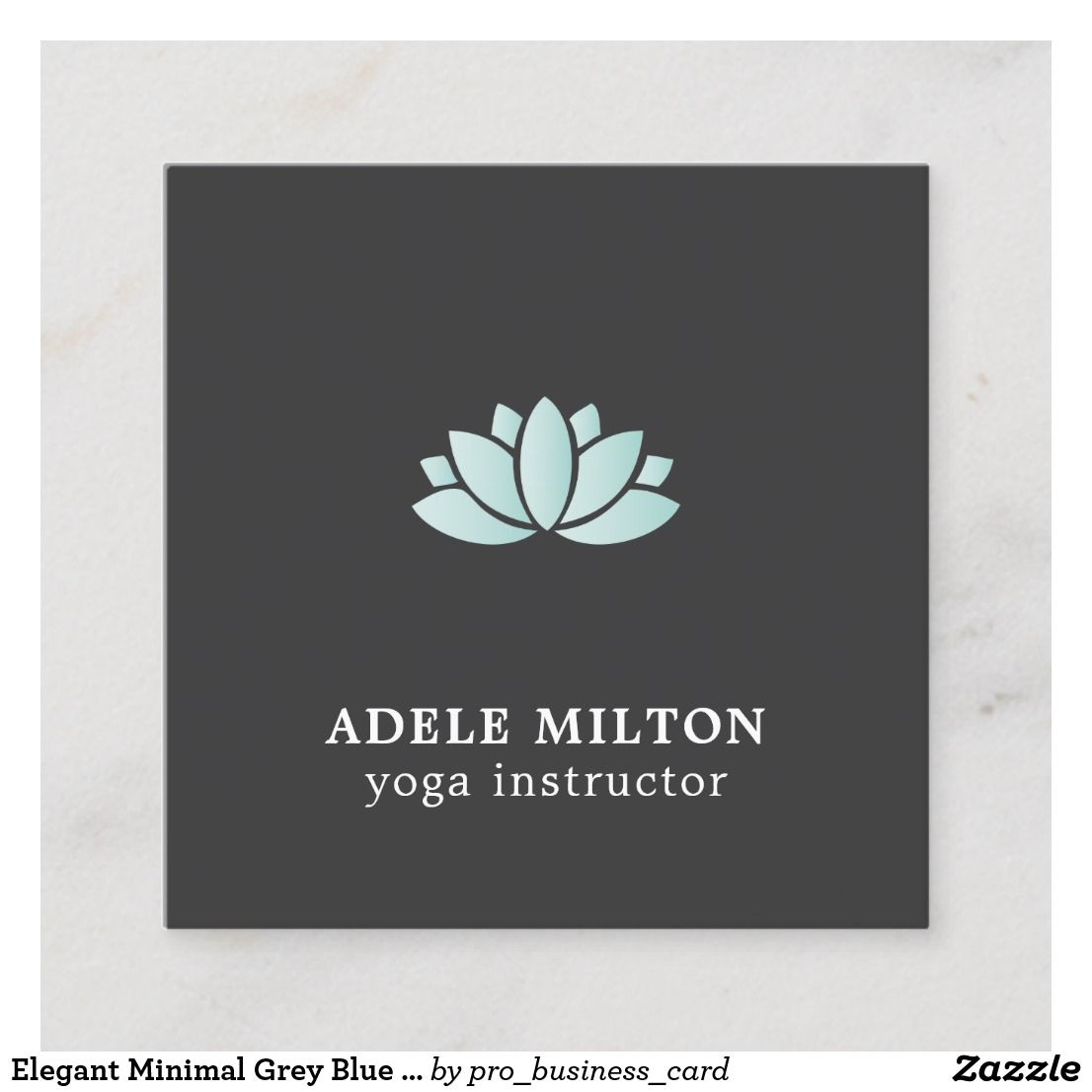1106x1106 Elegant Minimal Grey Blue Lotus Icon Yoga Square Business Card