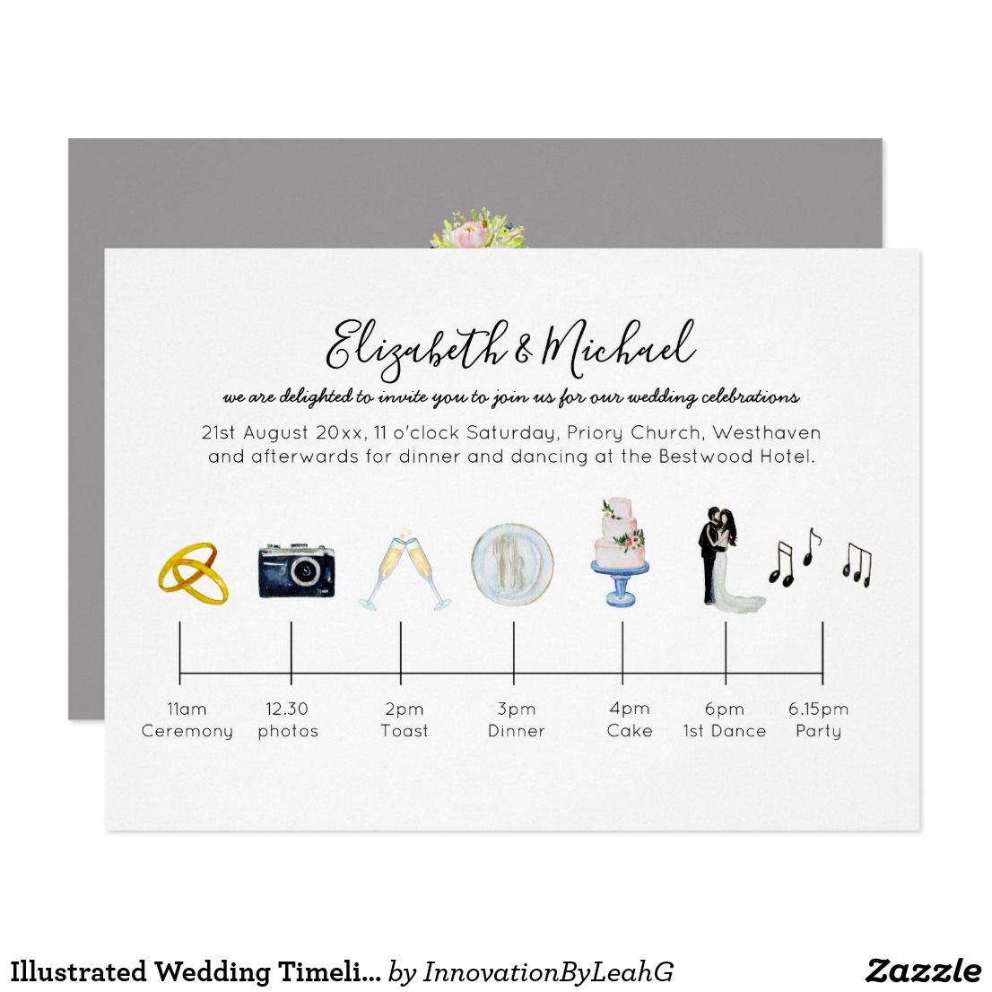1106x1106 Illustrated Wedding Timeline Invitation Icons Fun