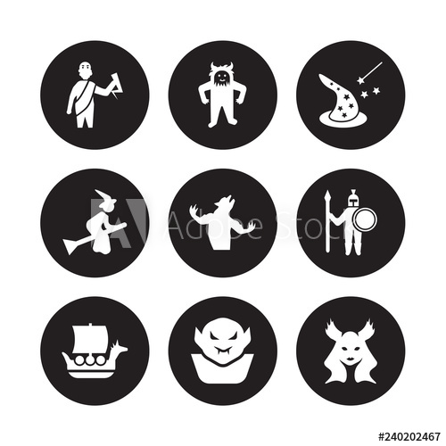 500x500 Vector Icon Set Zeus, Yeti, Viking Ship, Warrior, Werewolf