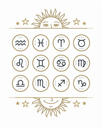 355x450 Zodiac Icon Collection Sacred Symbols Set Vintage Style Design