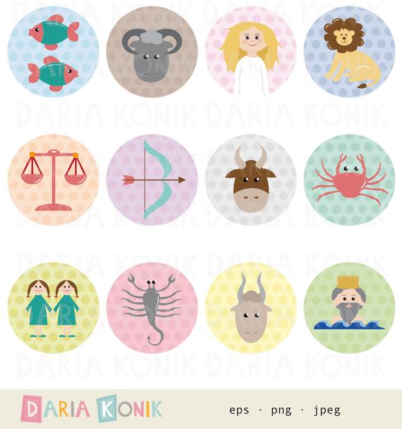 570x609 Zodiac Signs Clip Art Set Star Signs Icons Astrological Etsy