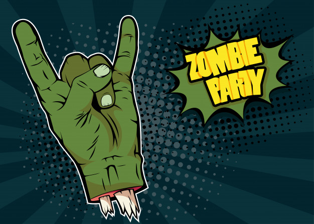 626x447 Rock N Roll Zombie Hand And Inscription Zombie Party Vector