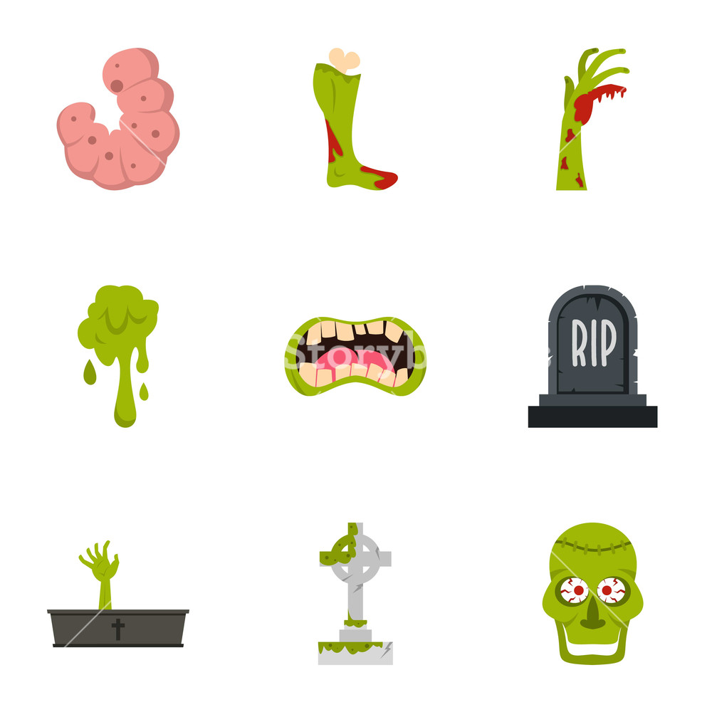 1000x1000 Green Zombie Icon Set Flat Set Of Green Zombie Vector Icons